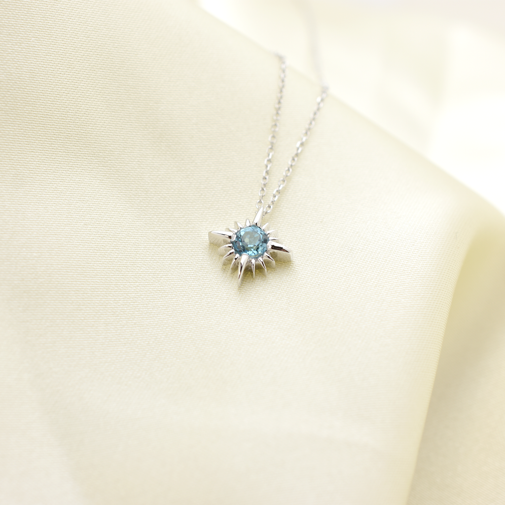 14k Swiss Blue Topaz North Star Necklace