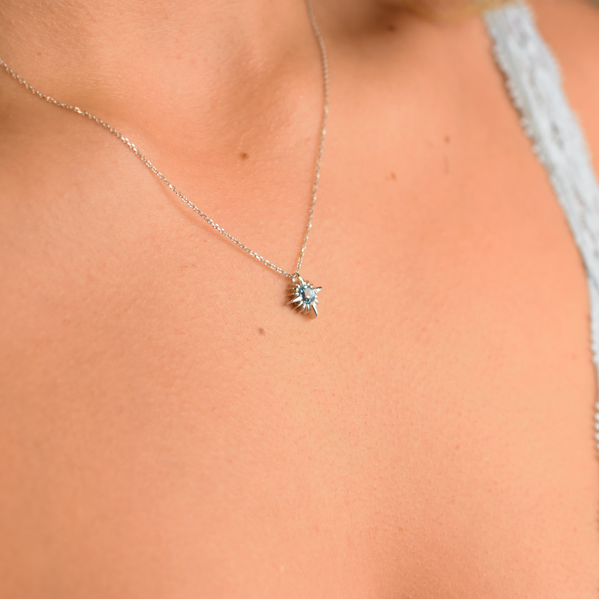 14k Swiss Blue Topaz North Star Necklace