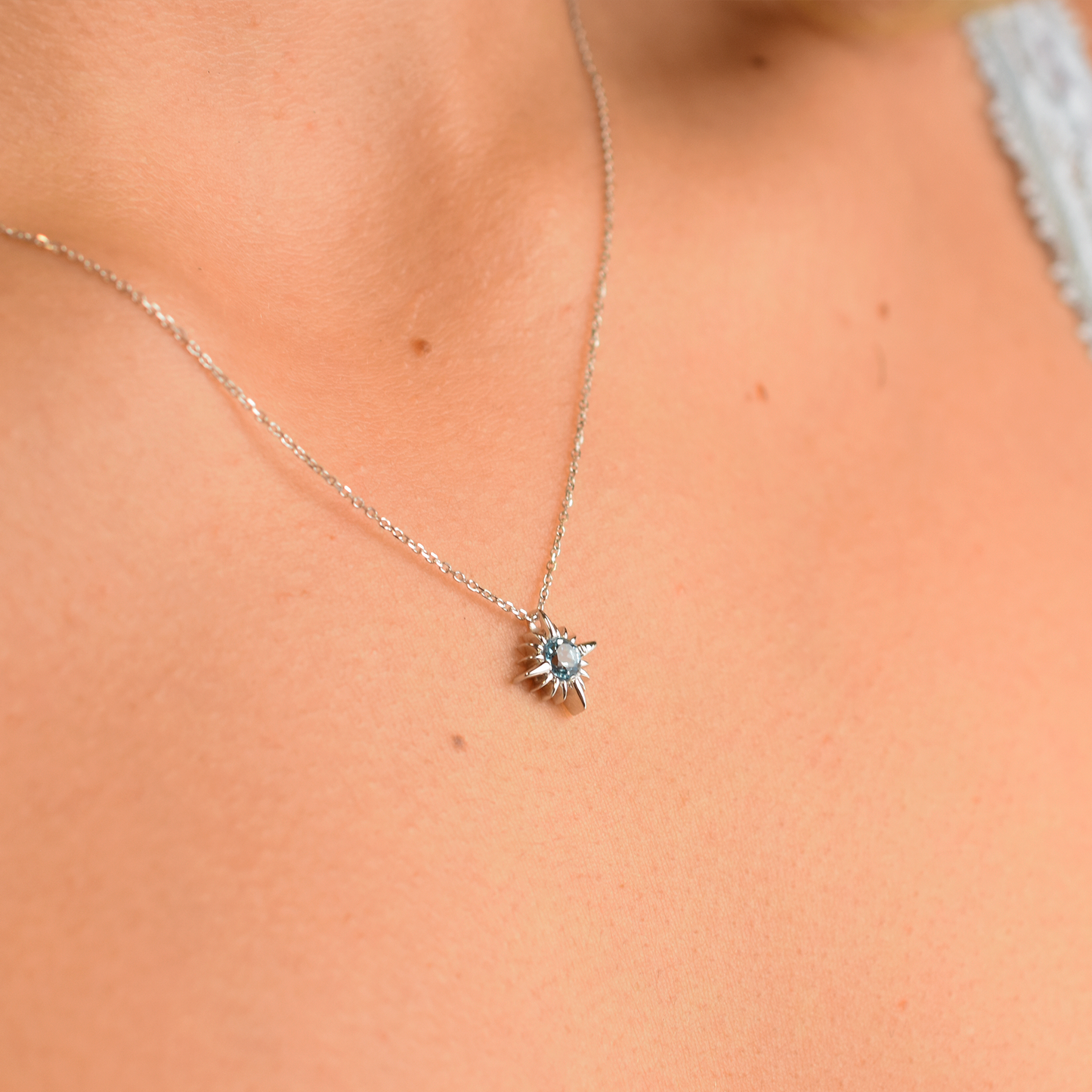 14k Swiss Blue Topaz North Star Necklace