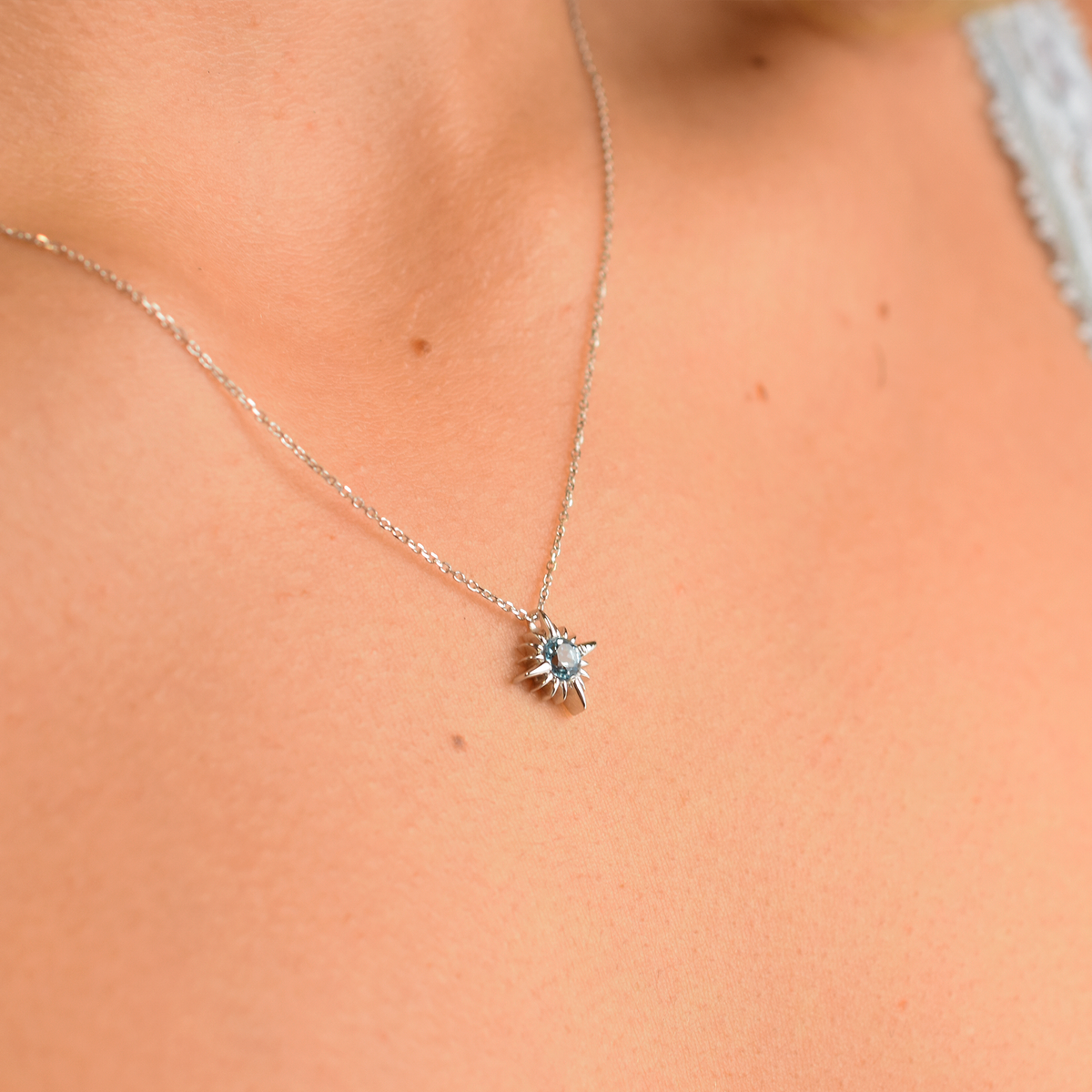 14k Swiss Blue Topaz North Star Necklace