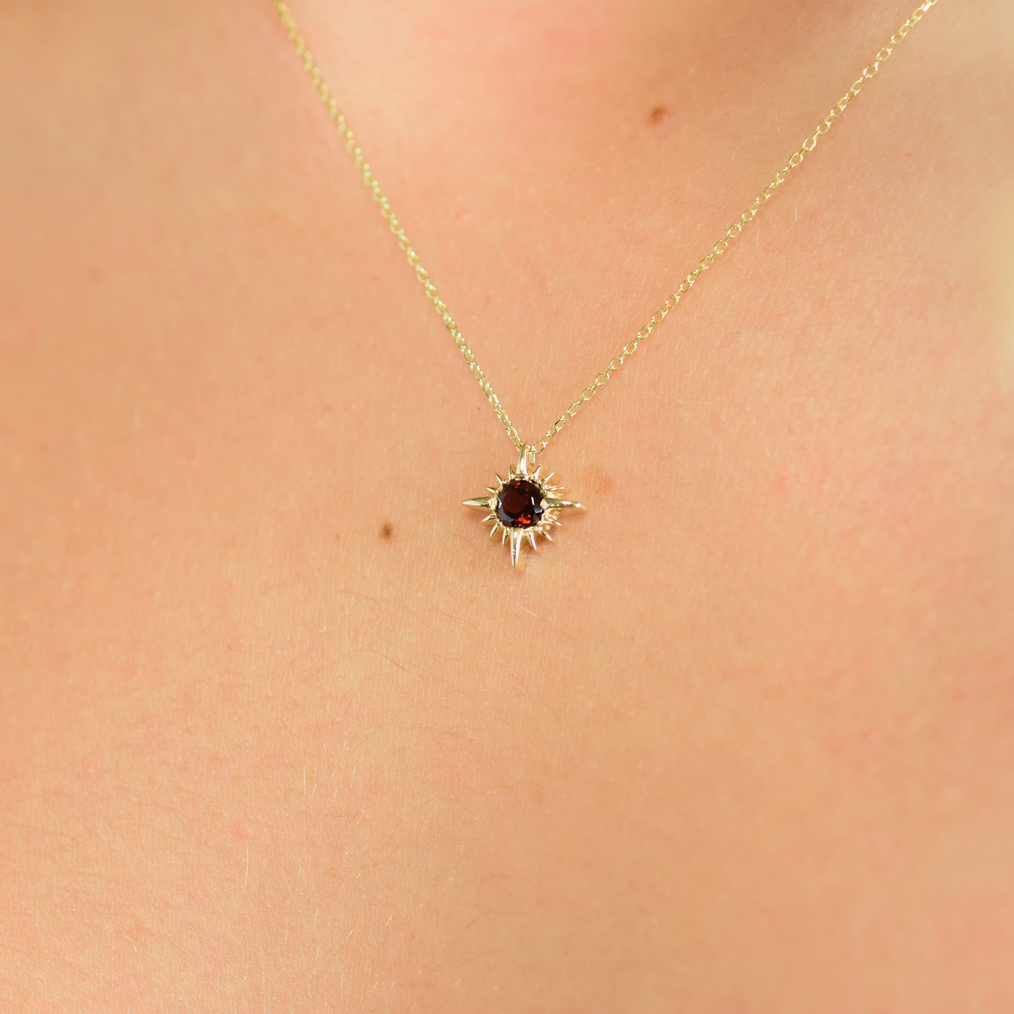 14k Garnet North Star Necklace