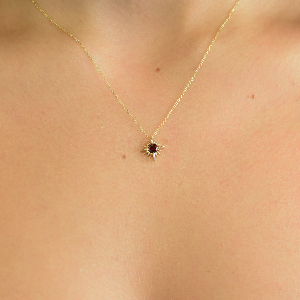 14k Garnet North Star Necklace