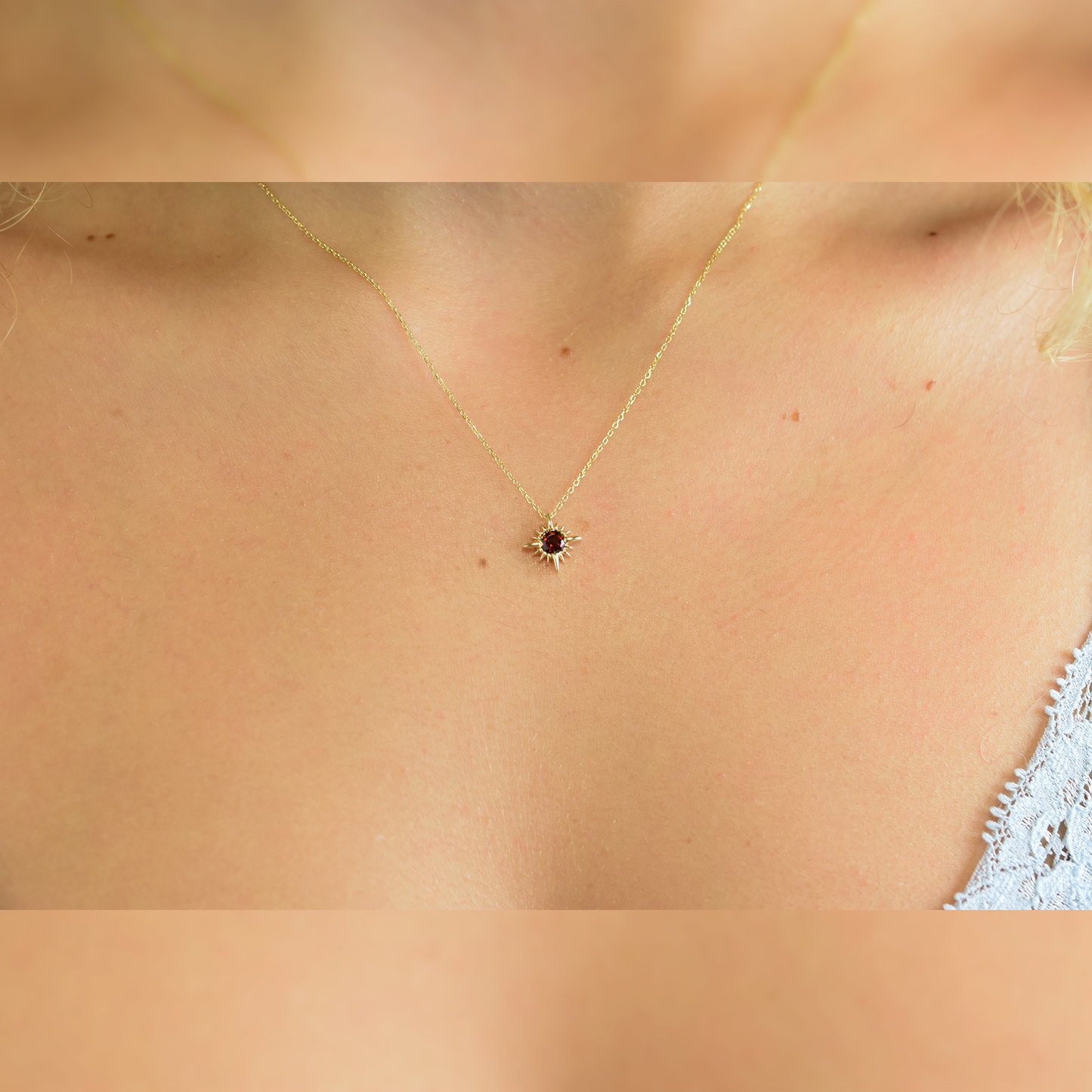 14k Garnet North Star Necklace