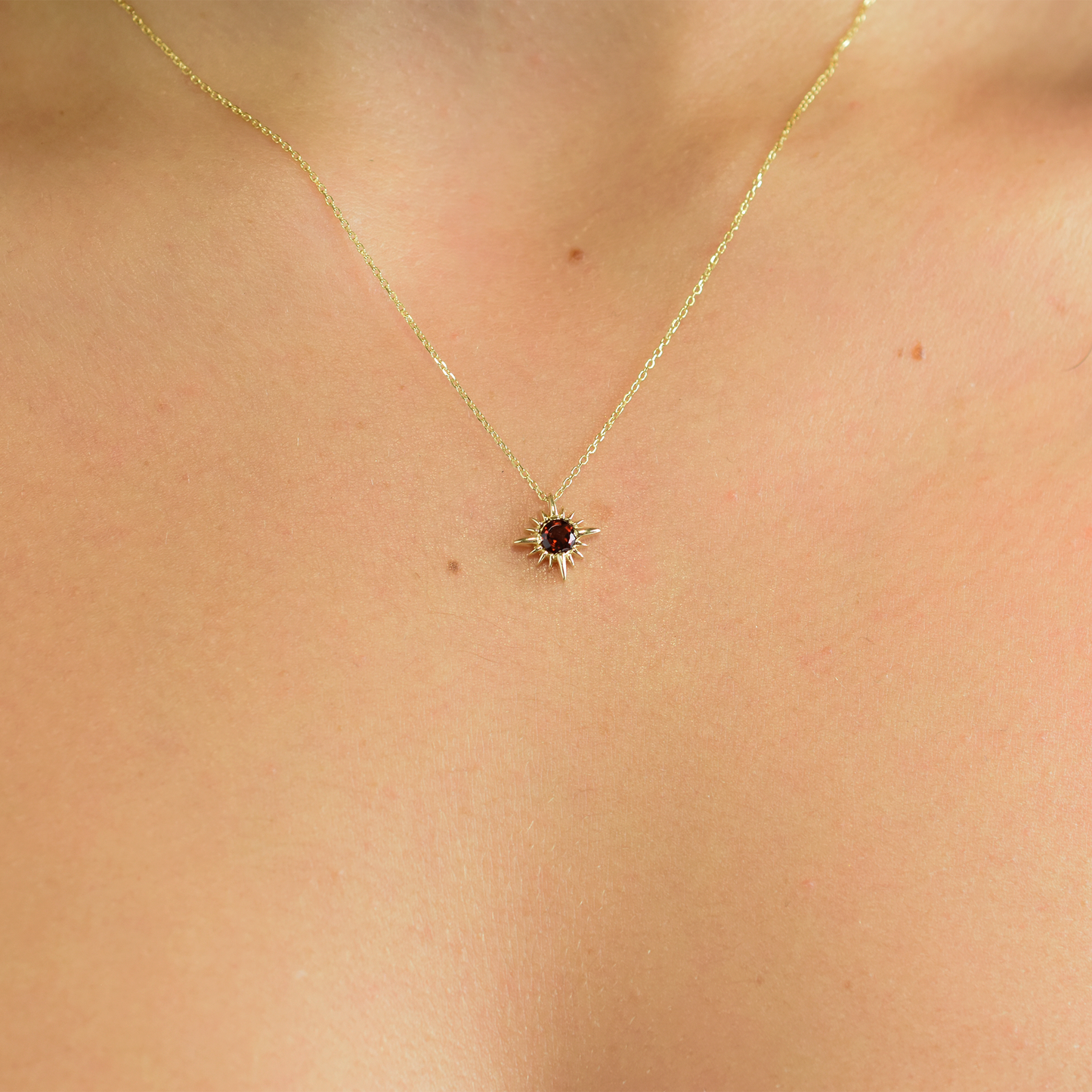14k Garnet North Star Necklace