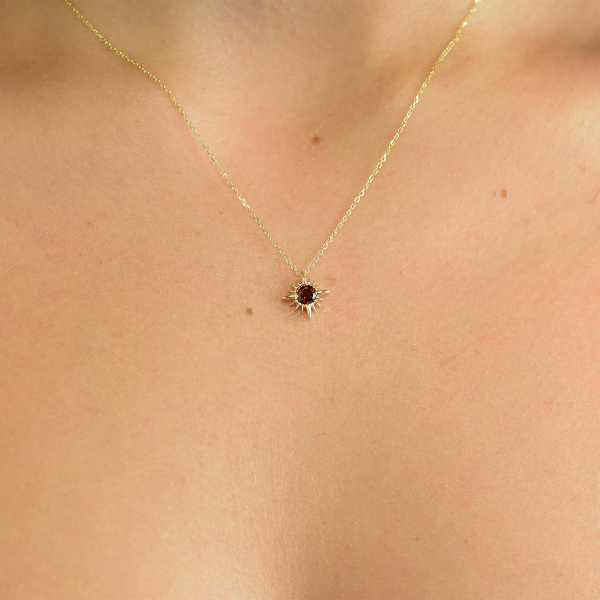 14k Garnet North Star Necklace