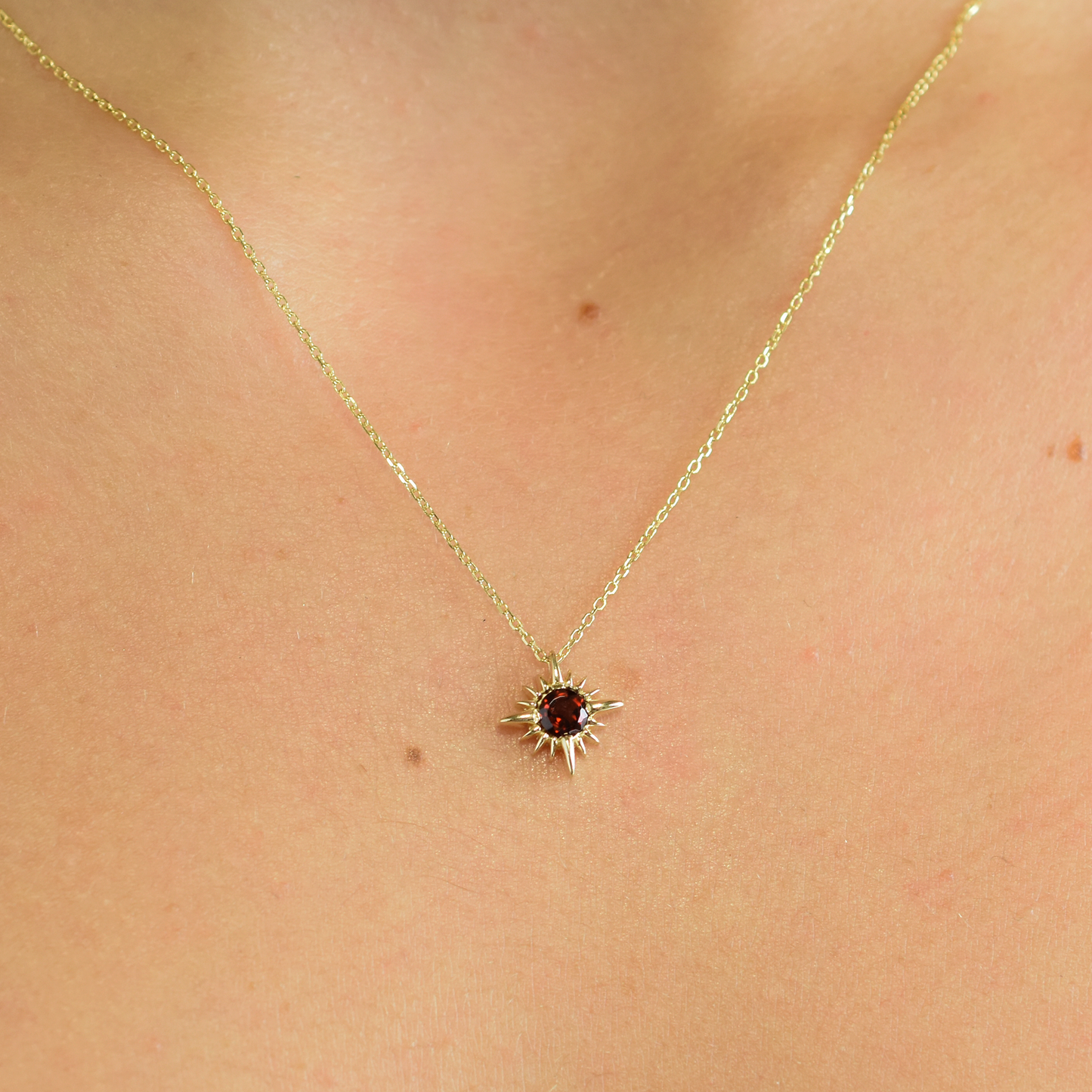 14k Garnet North Star Necklace
