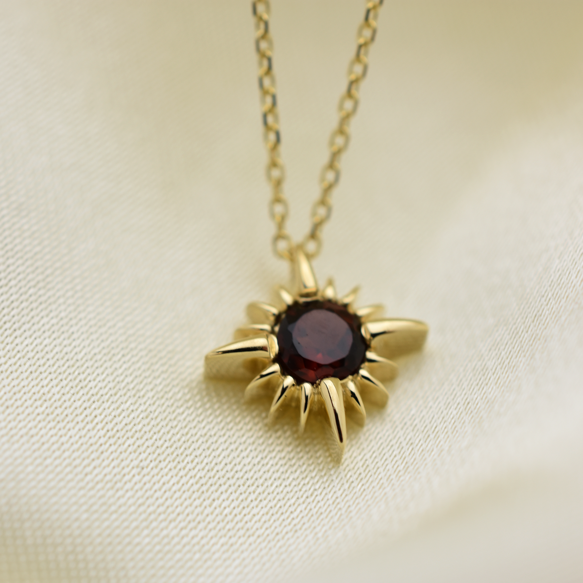 14k Garnet North Star Necklace