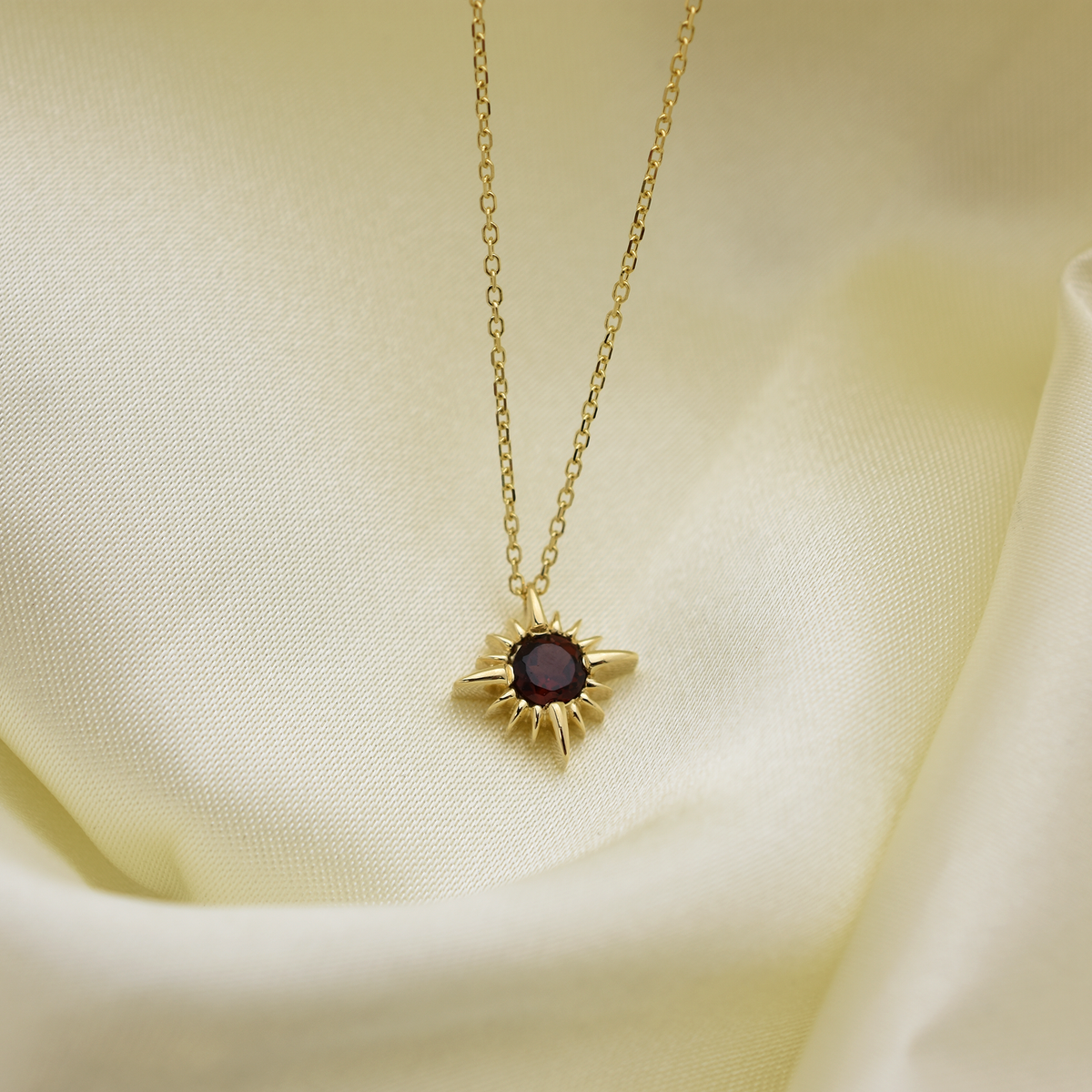 14k Garnet North Star Necklace