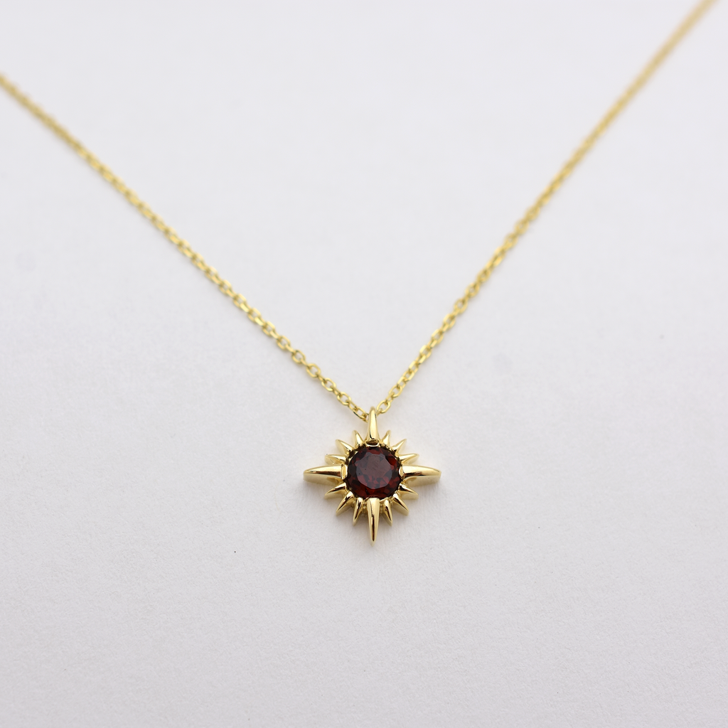 14k Garnet North Star Necklace
