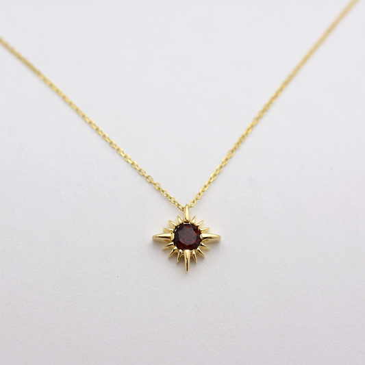 14k Garnet North Star Necklace