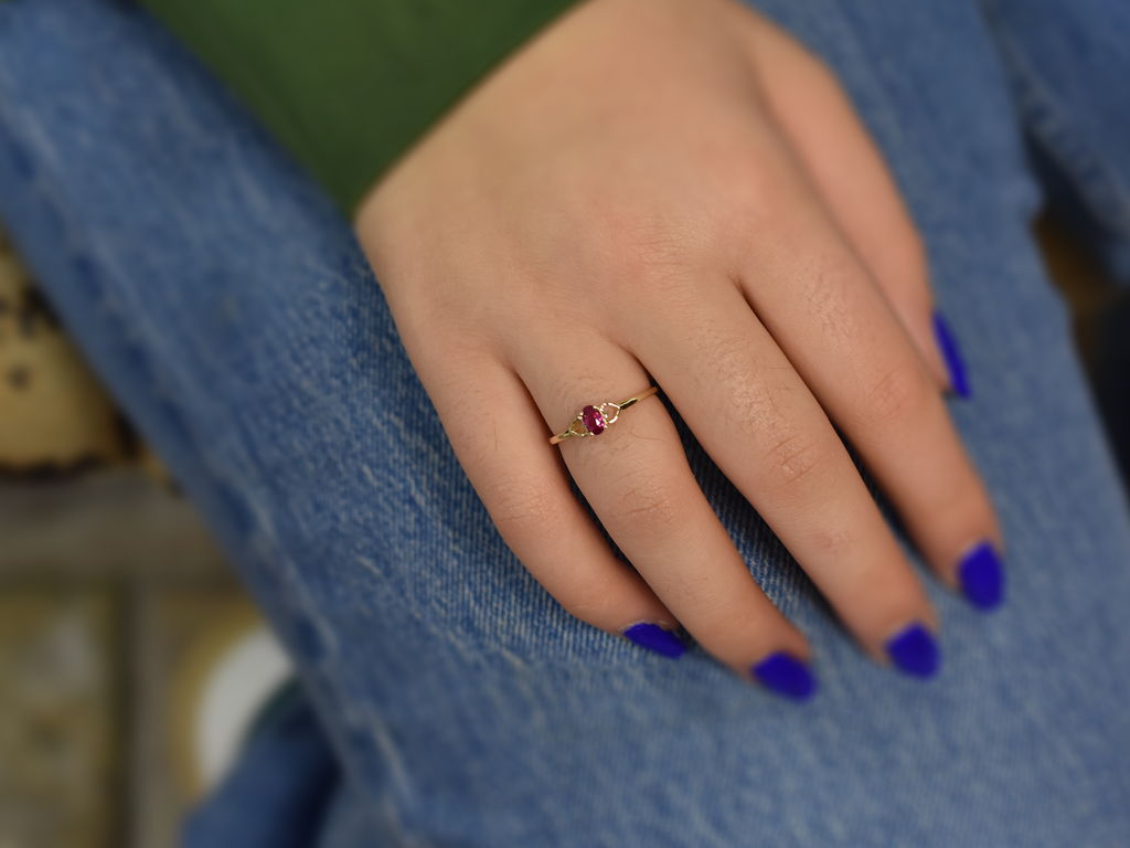 14K Gold Ruby Ring with heart accent