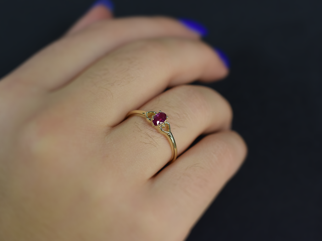 14K Gold Ruby Ring with heart accent