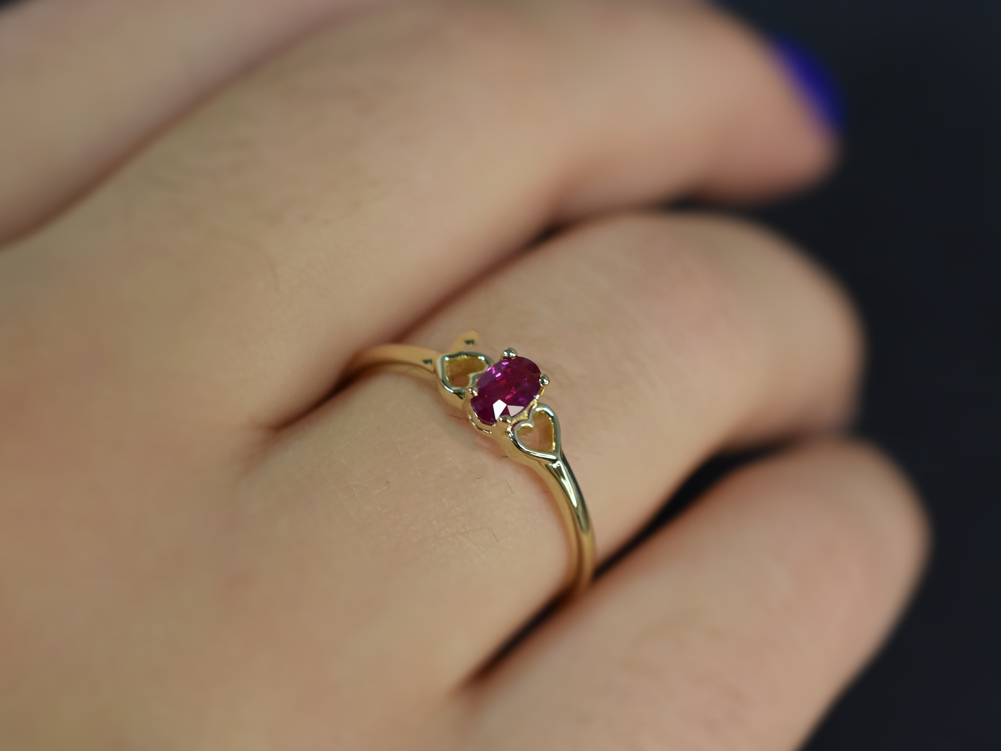 14K Gold Ruby Ring with heart accent