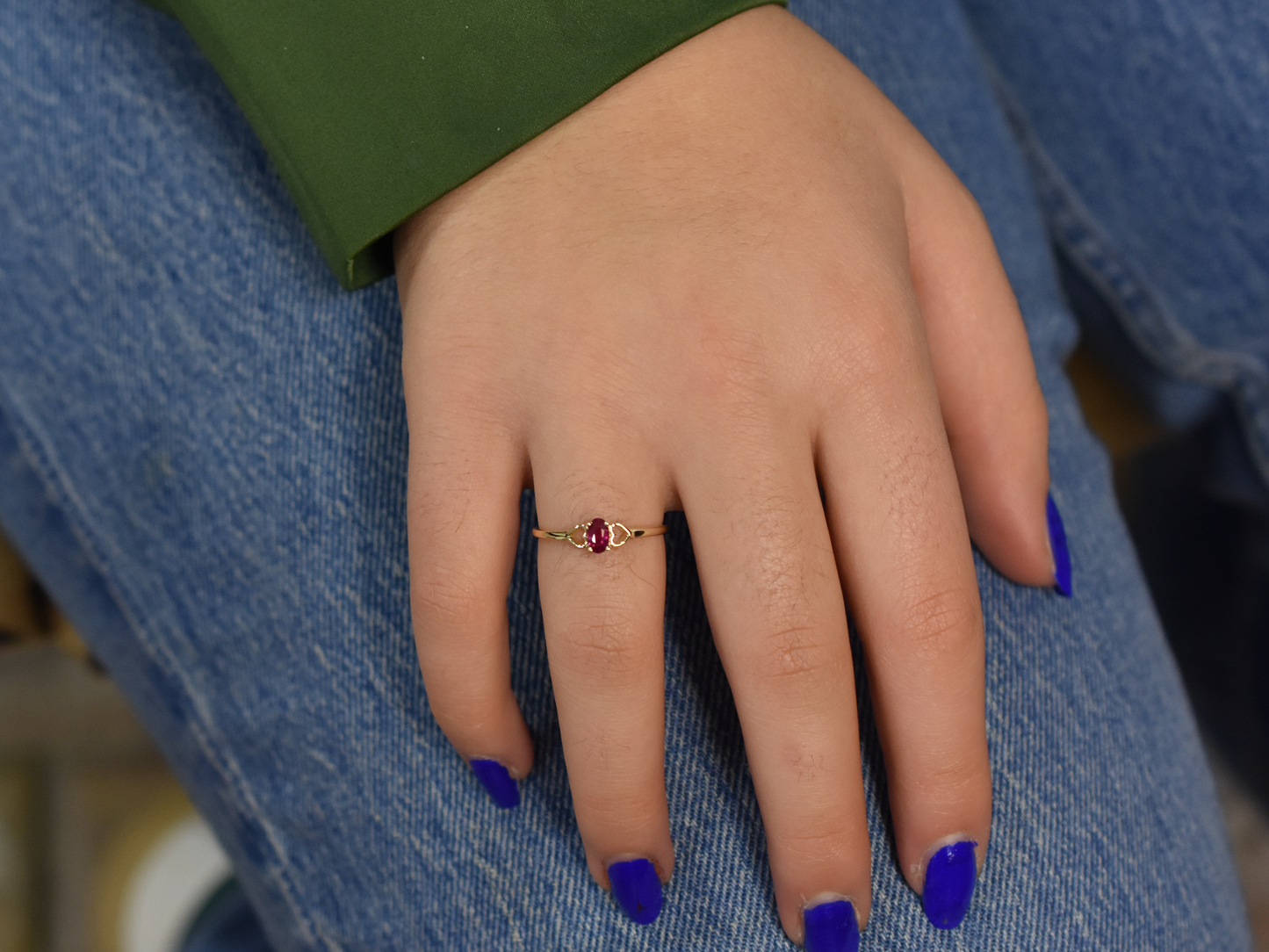 14K Gold Ruby Ring with heart accent