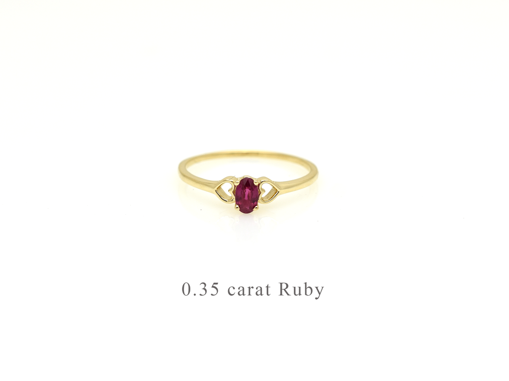 14K Gold Ruby Ring with heart accent