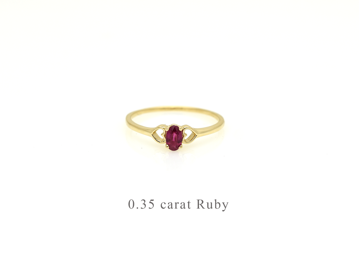 14K Gold Ruby Ring with heart accent