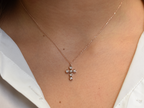 14k Gold Diamond Bezel Cross Necklace 0.30 ct