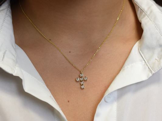14k Gold diamond cross / 0.55 ct natural diamond cross / bezel diamond cross / baptism cross / layering necklace
This statement cross is 14k solid gold and 0.55 ct natural earth mined diamonds bezel set . The diamonds are SI 1 clarity and G color for that extra sparkle. the cross alone stands at 16 mm by 12 mm dimension.
i also make this cross in 3 other sizes , this one being the largest one. please contact me for more info.
Available in 14 k white gold , 14 k yellow gold, 14 k rose gold. The chain is 14 k