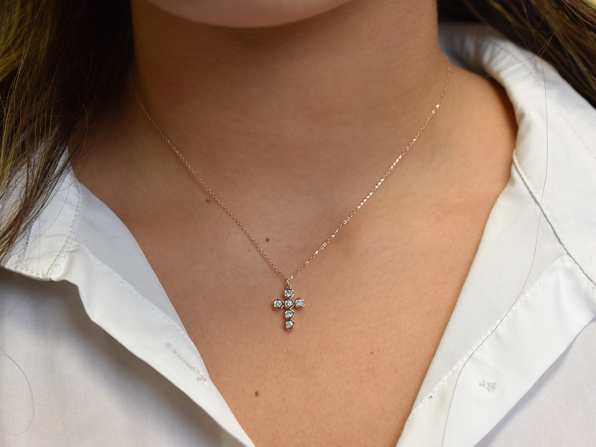 14k bezel set diamond cross for ladies - 14k yellow gold cross - 14 k white gold cross - 14 k rose gold cross - layering cross necklace - statement diamond cross - baptism cross -
