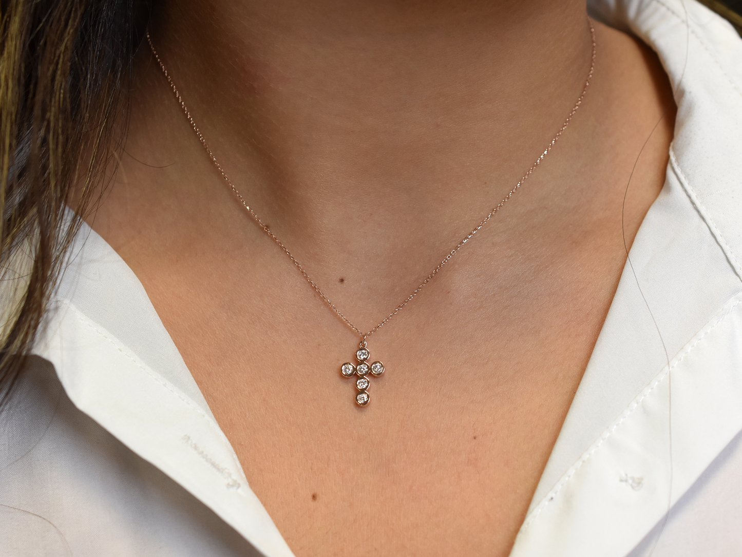 14k bezel set diamond cross for ladies - 14k yellow gold cross - 14 k white gold cross - 14 k rose gold cross - layering cross necklace - statement diamond cross - baptism cross -