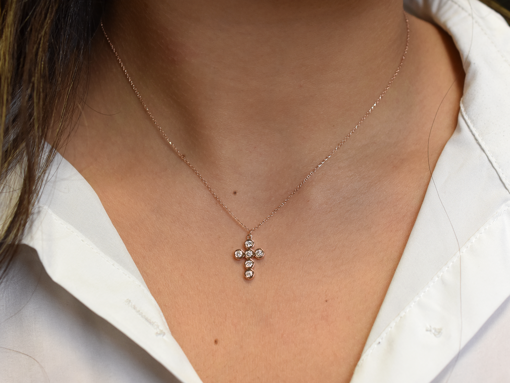 14k bezel set diamond cross for ladies - 14k yellow gold cross - 14 k white gold cross - 14 k rose gold cross - layering cross necklace - statement diamond cross - baptism cross -