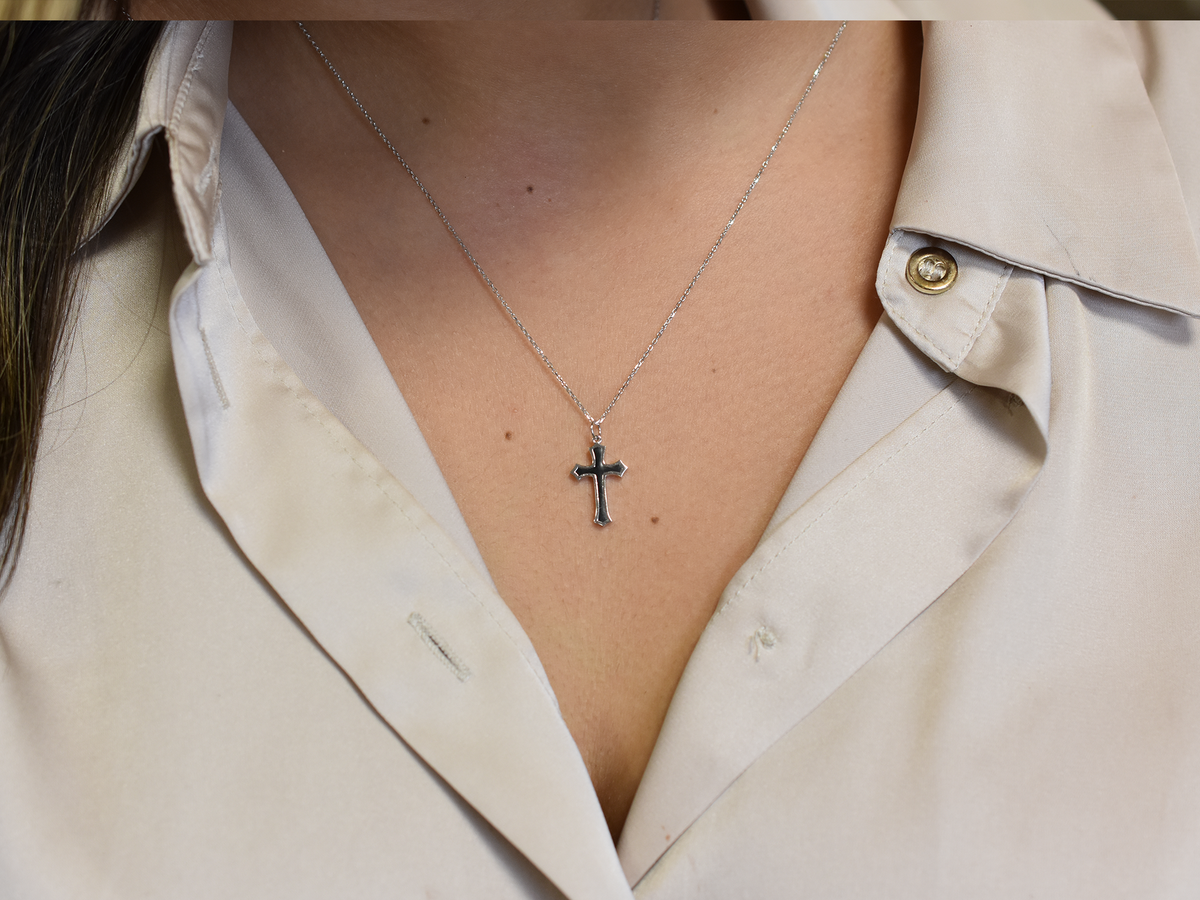 14k gold black Enamel cross necklace