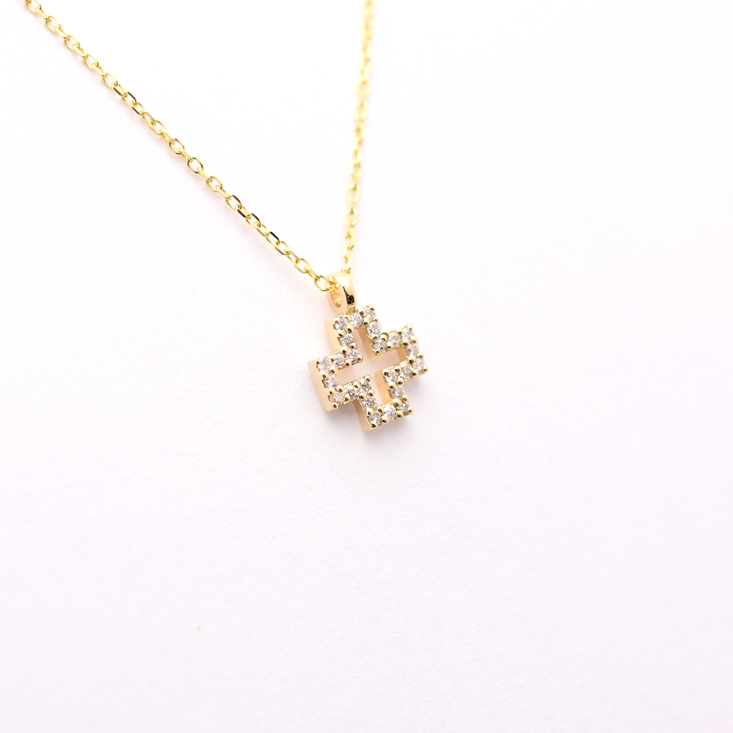 14k Small Diamond Cross Necklace