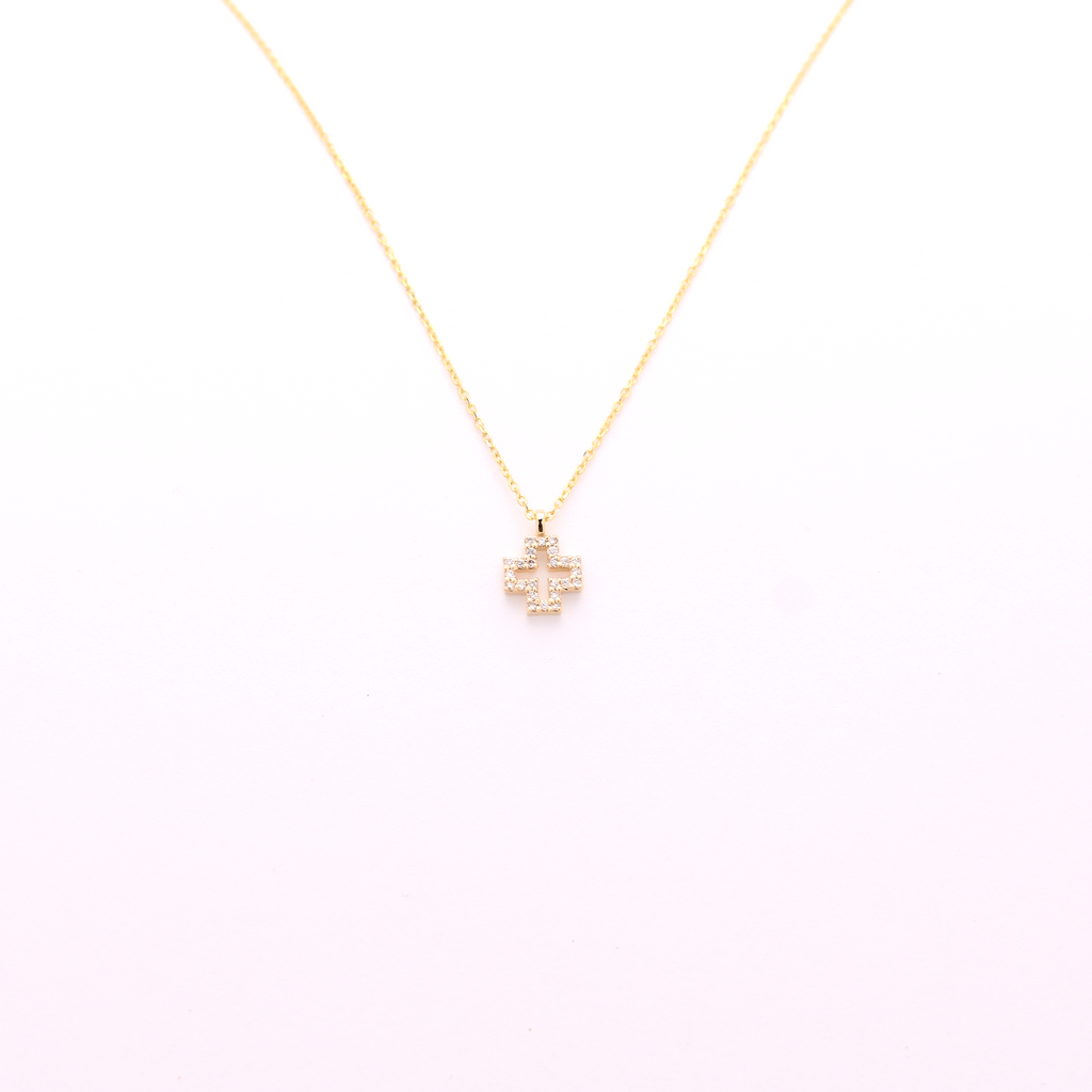 14k Small Diamond Cross Necklace
