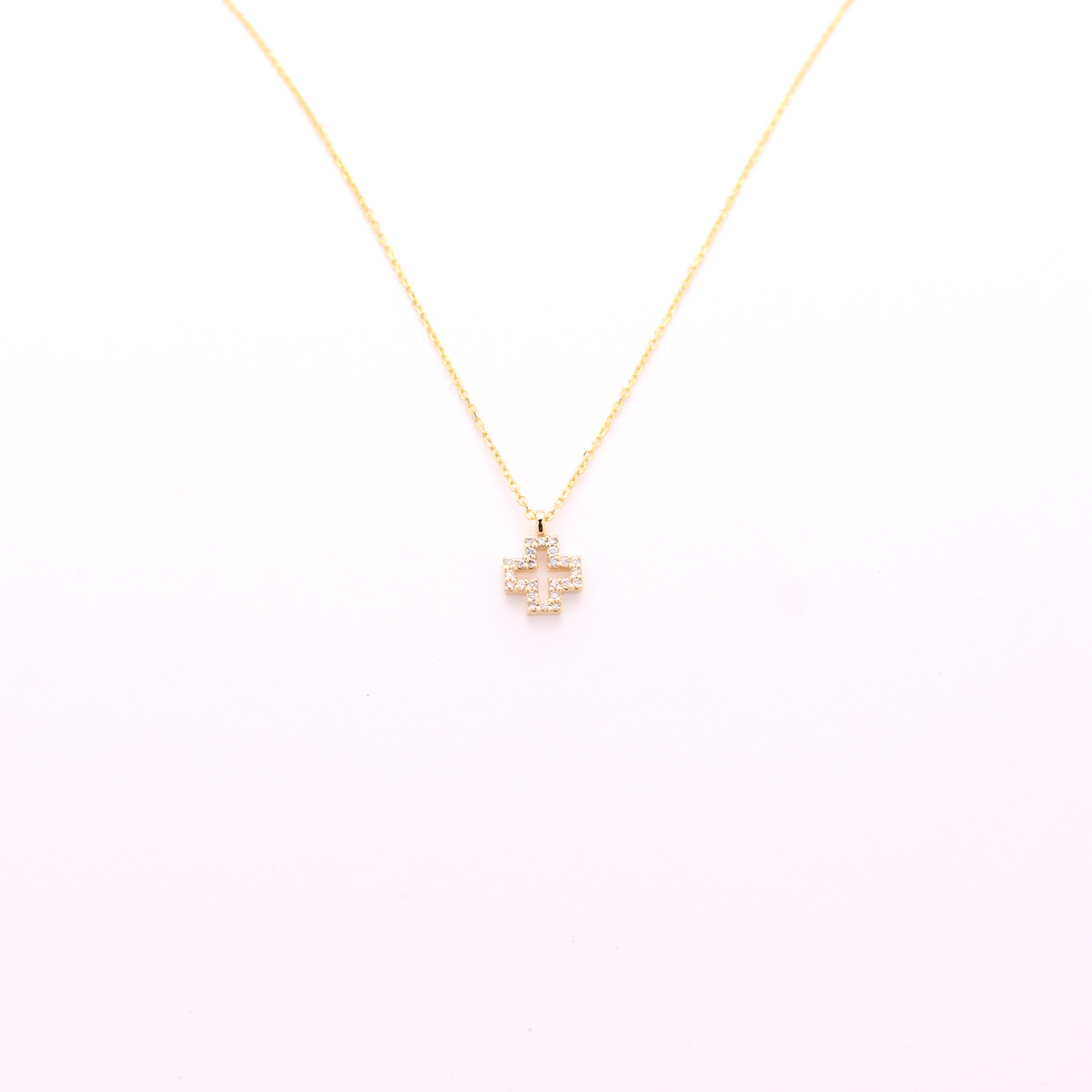 14k Small Diamond Cross Necklace