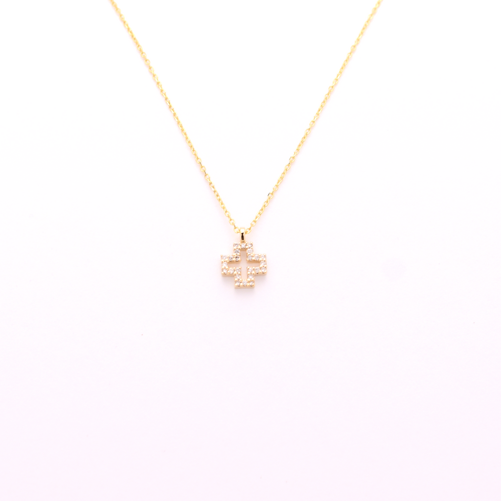 14k Small Diamond Cross Necklace