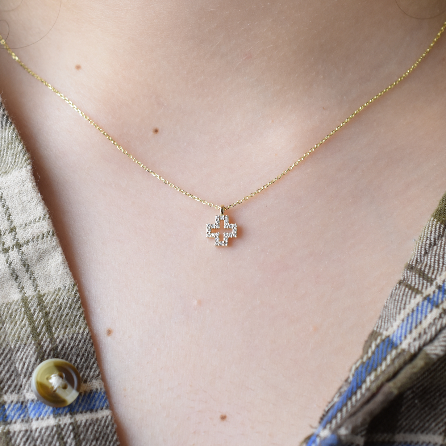 14k Small Diamond Cross Necklace