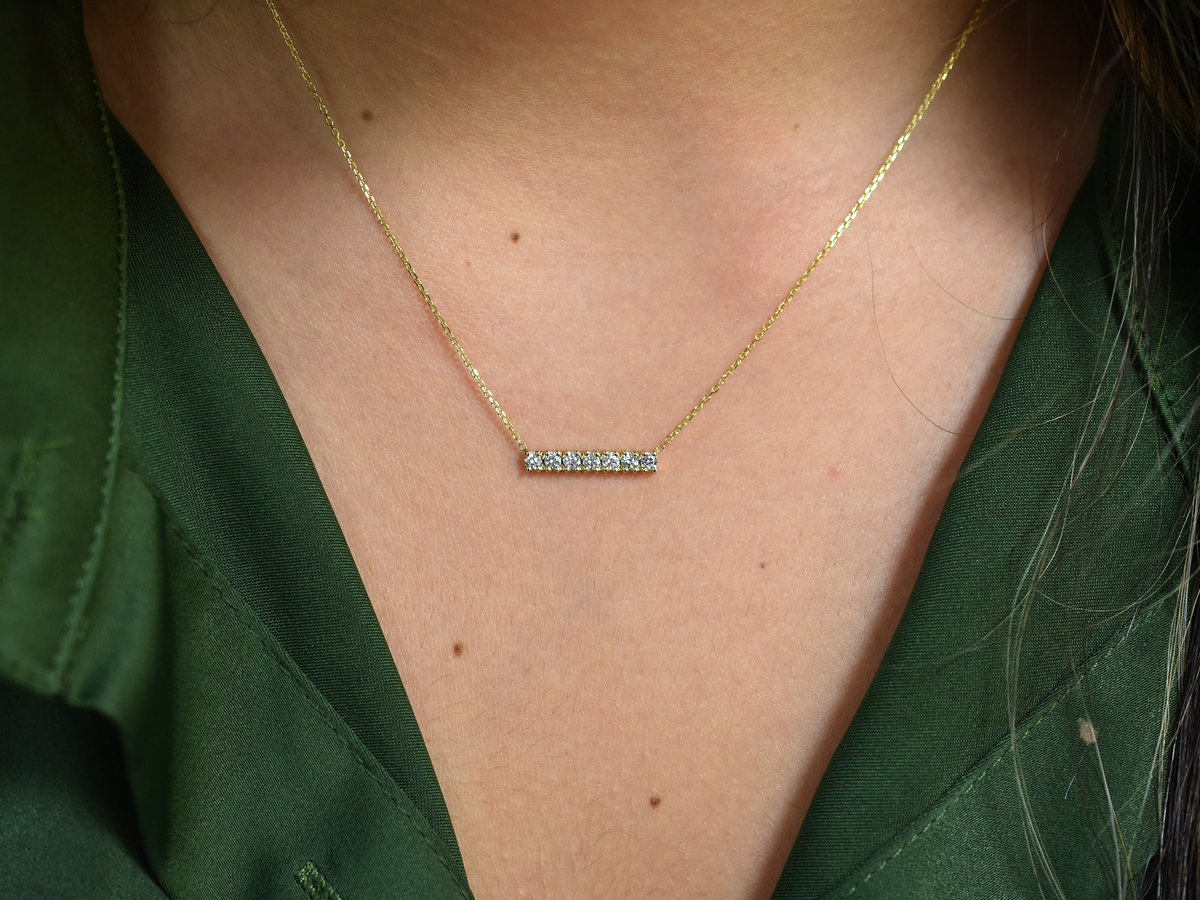14k gold diamond bar necklace for women