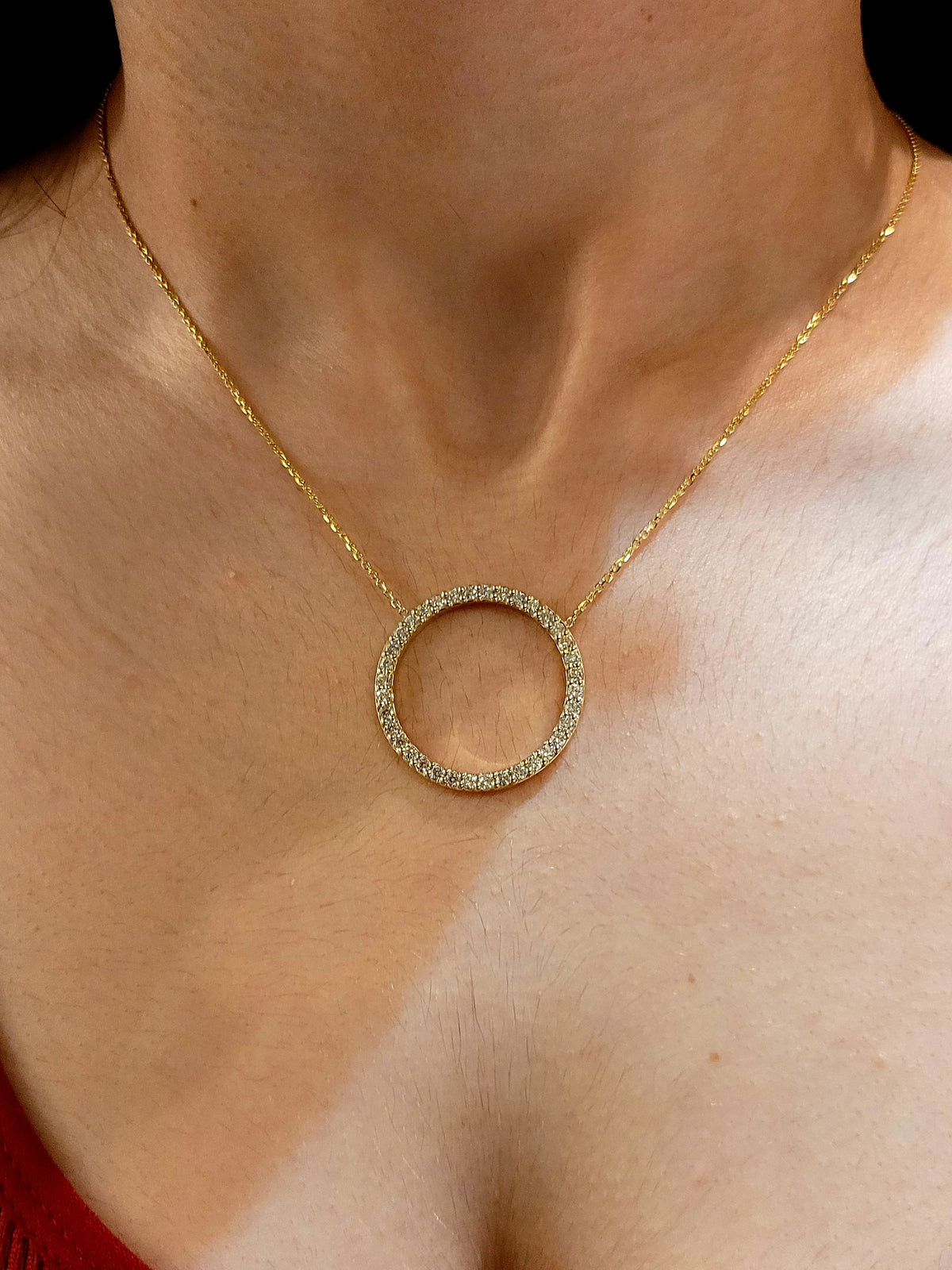 Diamond circle necklace / 14k solid gold 1 carat total ethically sourced  diamonds / Layering statement