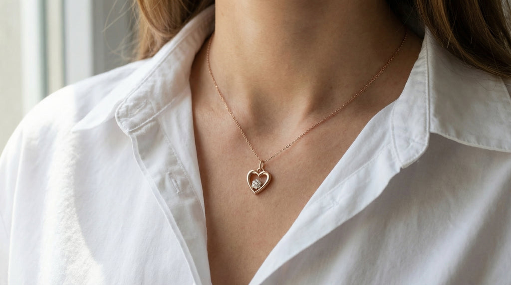 featuring a 14k gold heart necklace with a flower cluster motive 11 mm in dimension . the chain is a 14k sold gold cable link chain with a lobster lock 