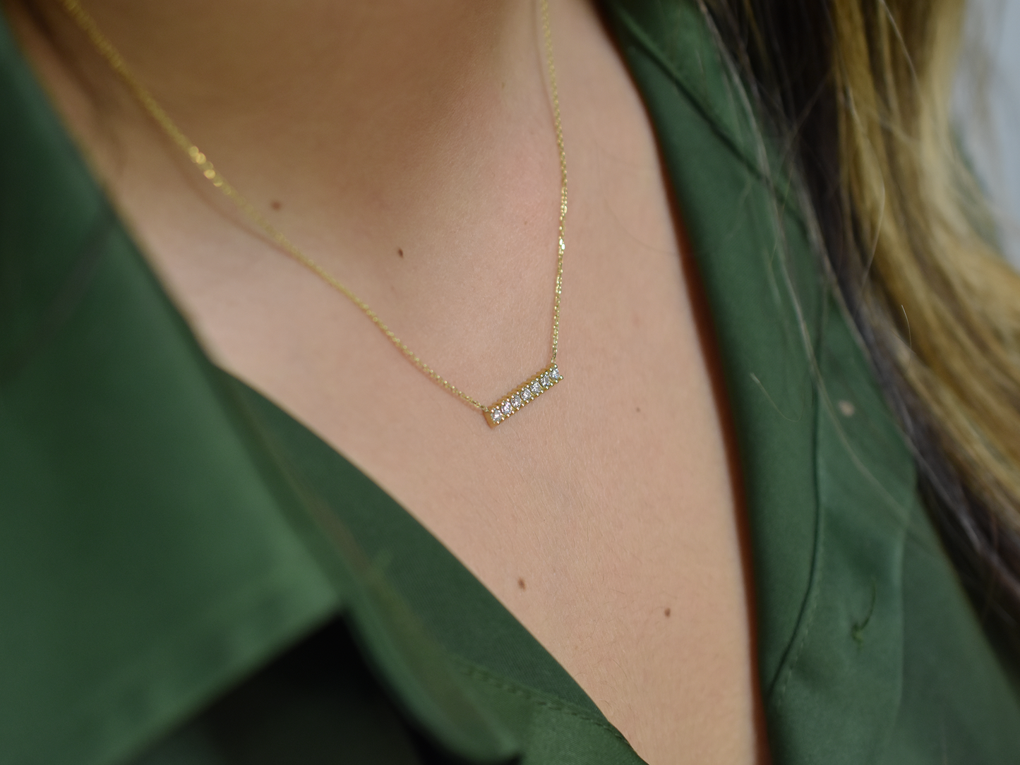 14k Gold Diamond Bar Necklace, Everyday Layering Necklace