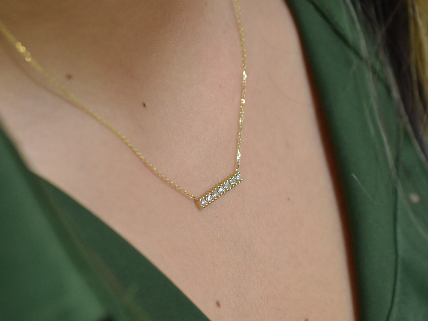 14k Gold Diamond Bar Necklace, Everyday Layering Necklace
