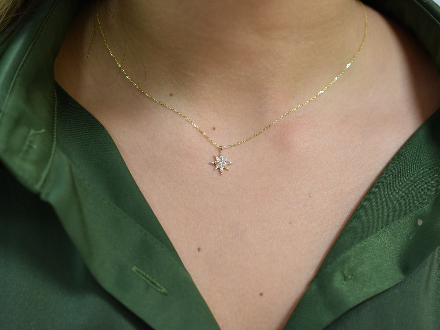 14K Rose Gold Diamond North Star Necklace | Dainty Celestial Jewelry