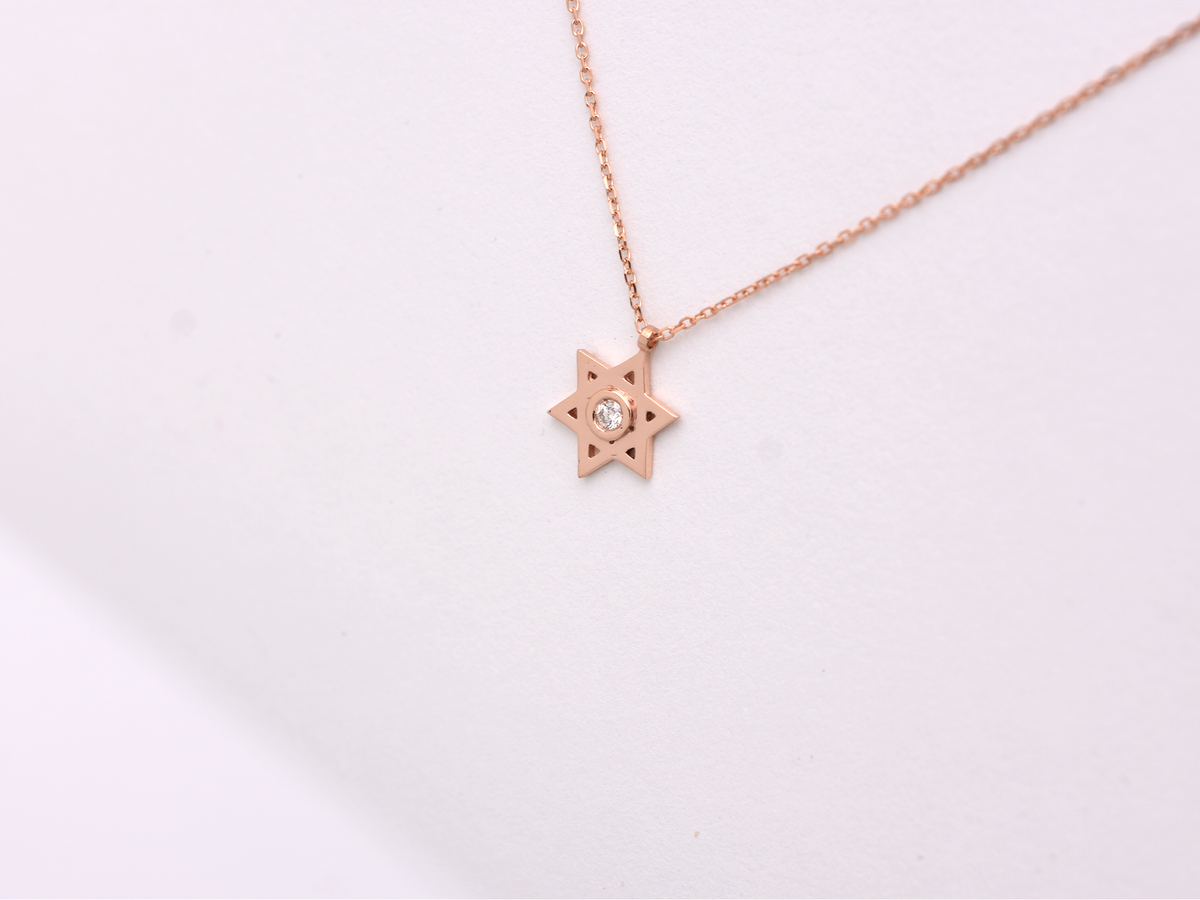 14k Gold and diamond Star Of David necklace - religious charm