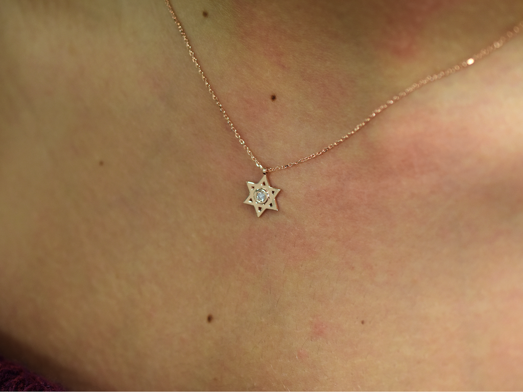 14k Gold and diamond Star Of David necklace - religious charm