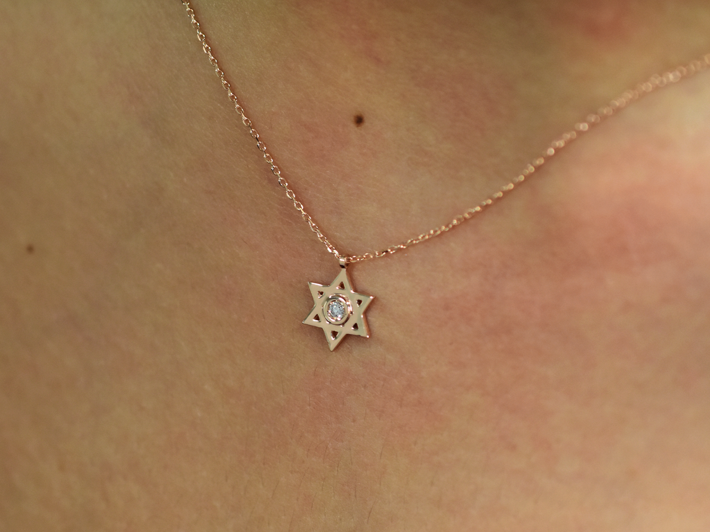 14k Gold and diamond Star Of David necklace - religious charm