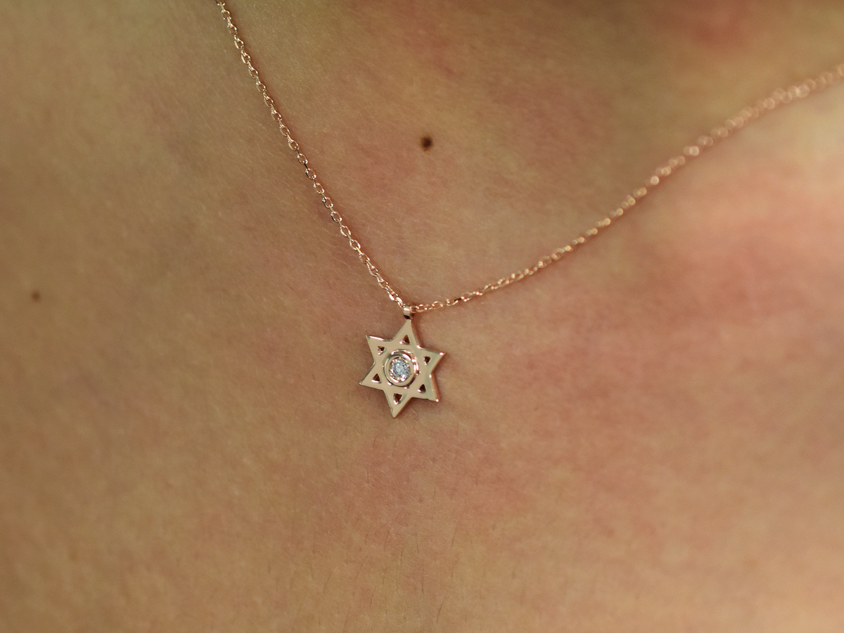 14k Gold and diamond Star Of David necklace - religious charm