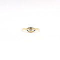 A 14K yellow gold ring featuring a round diamond set in a white gold band, known as the 'Diamond Evil Eye'.