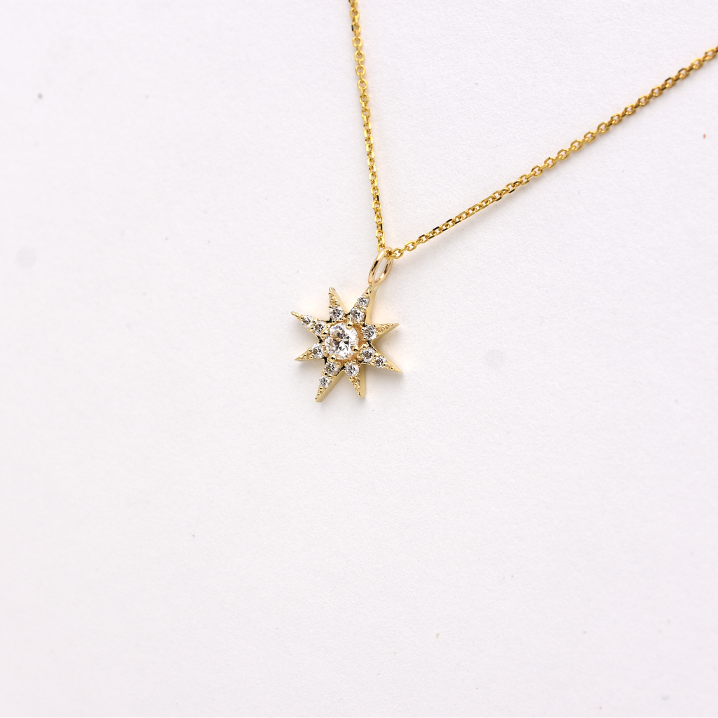 14k Gold Diamond North Star Necklace 0.55 ct