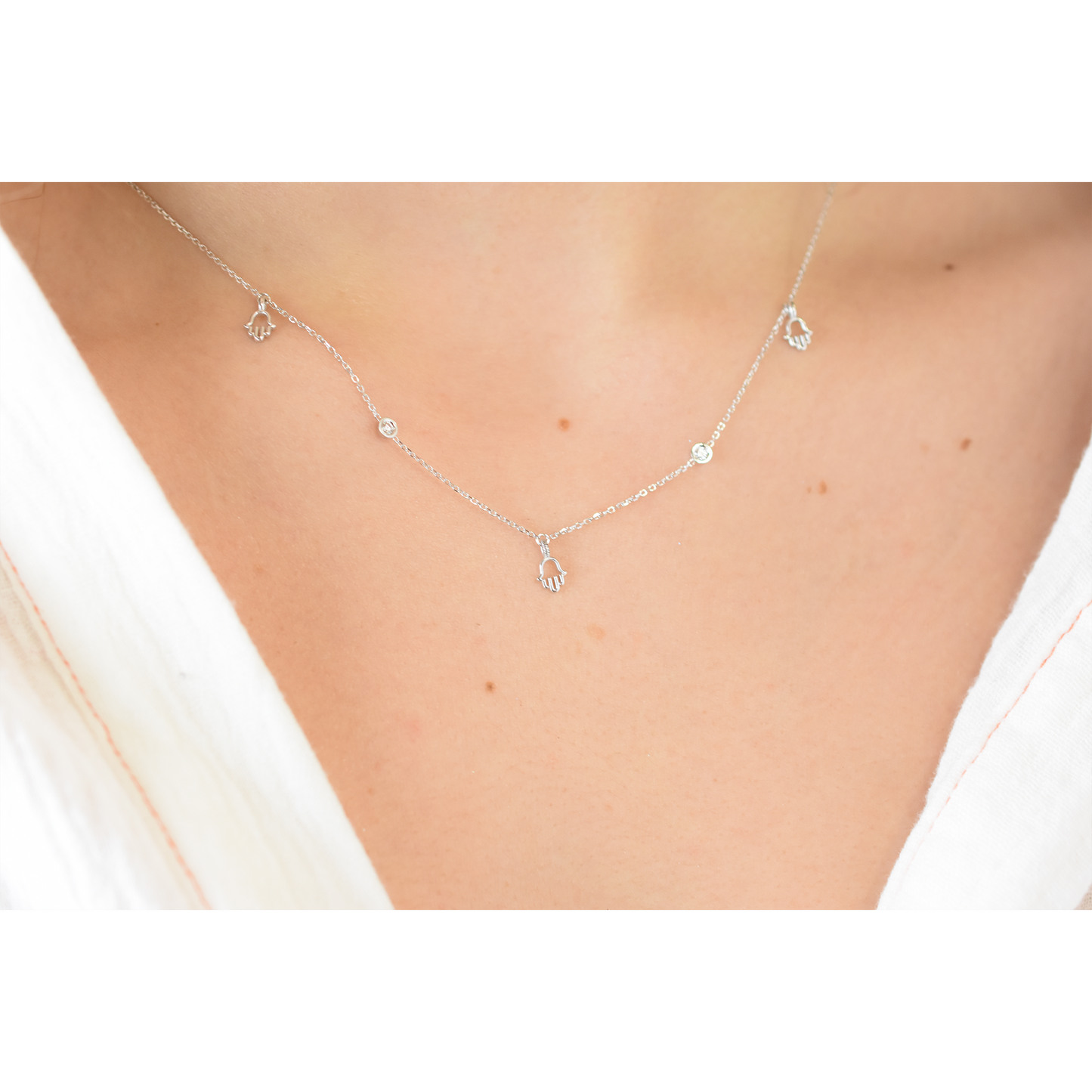 14k Mini Diamond Hamsa Station Necklace