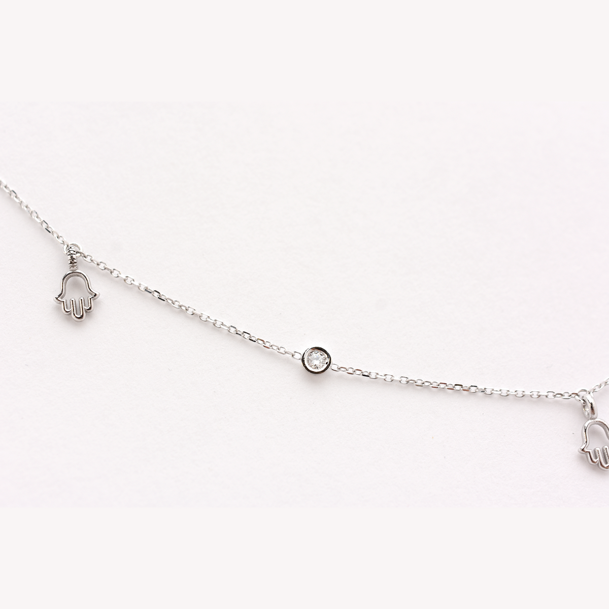 14k Mini Diamond Hamsa Station Necklace