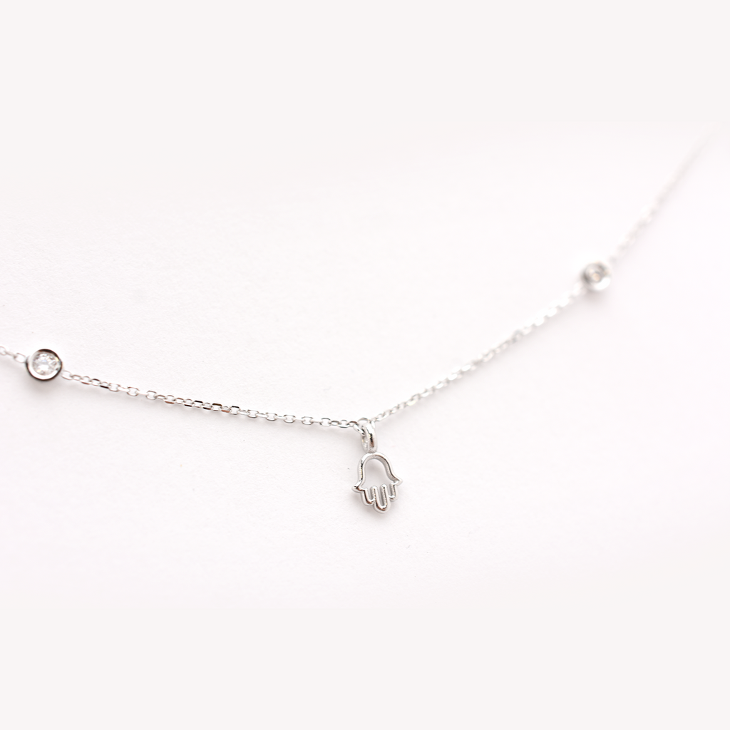 14k Mini Diamond Hamsa Station Necklace