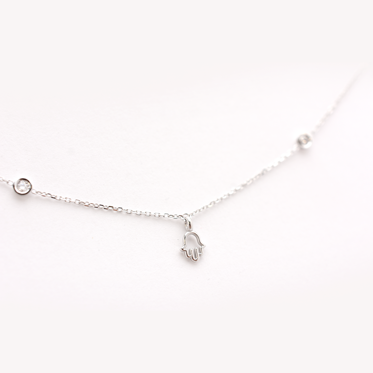 14k Mini Diamond Hamsa Station Necklace