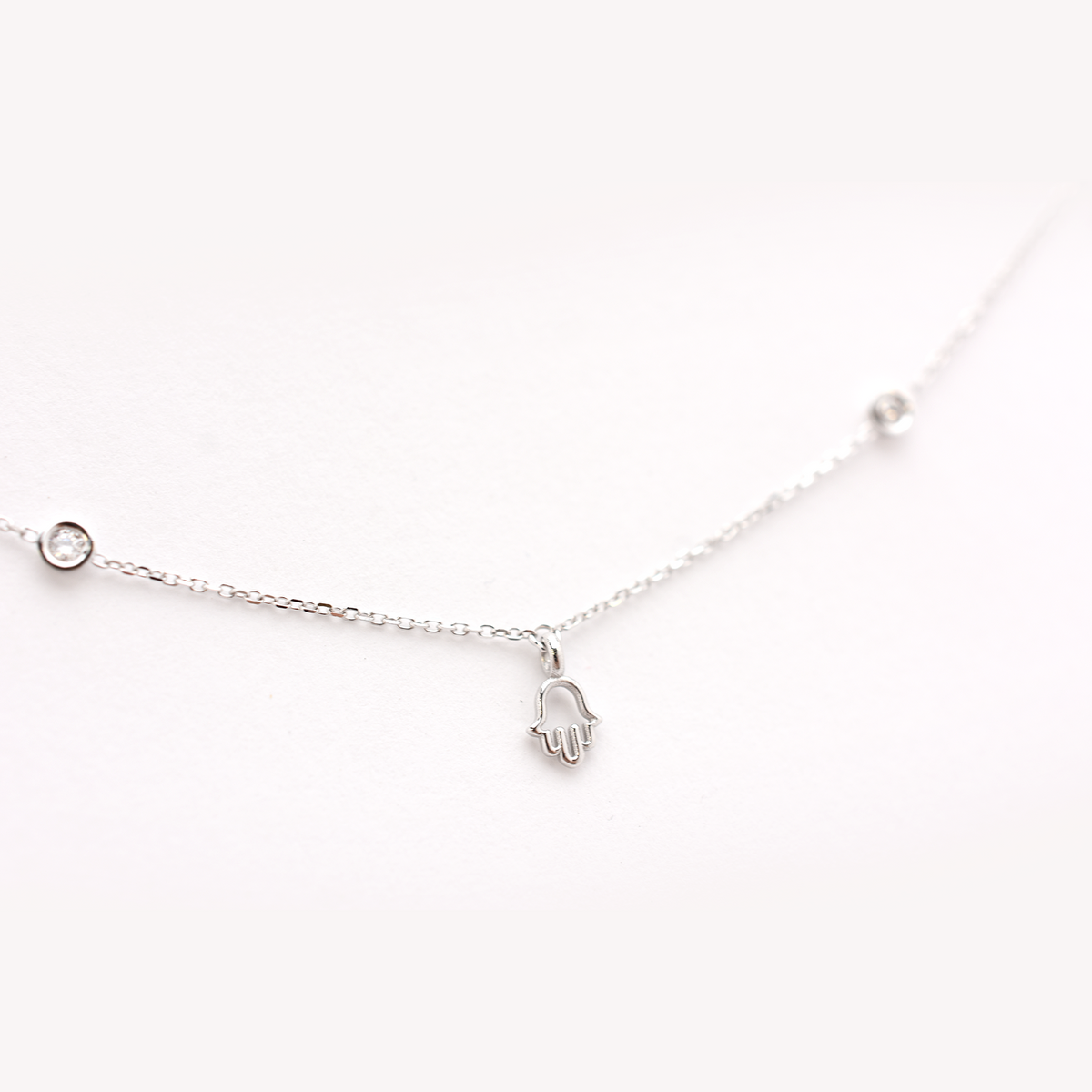 14k Mini Diamond Hamsa Station Necklace