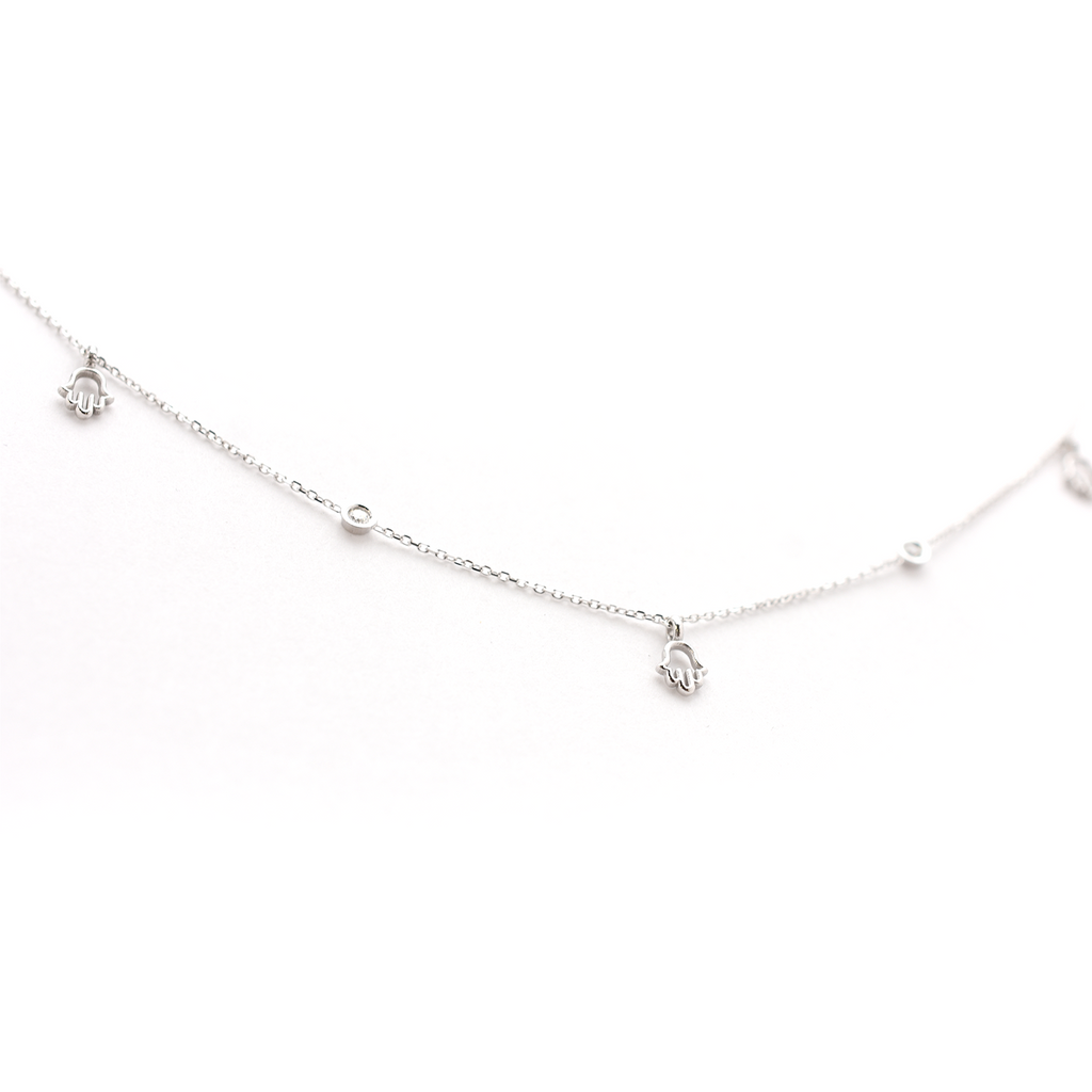 14k Mini Diamond Hamsa Station Necklace