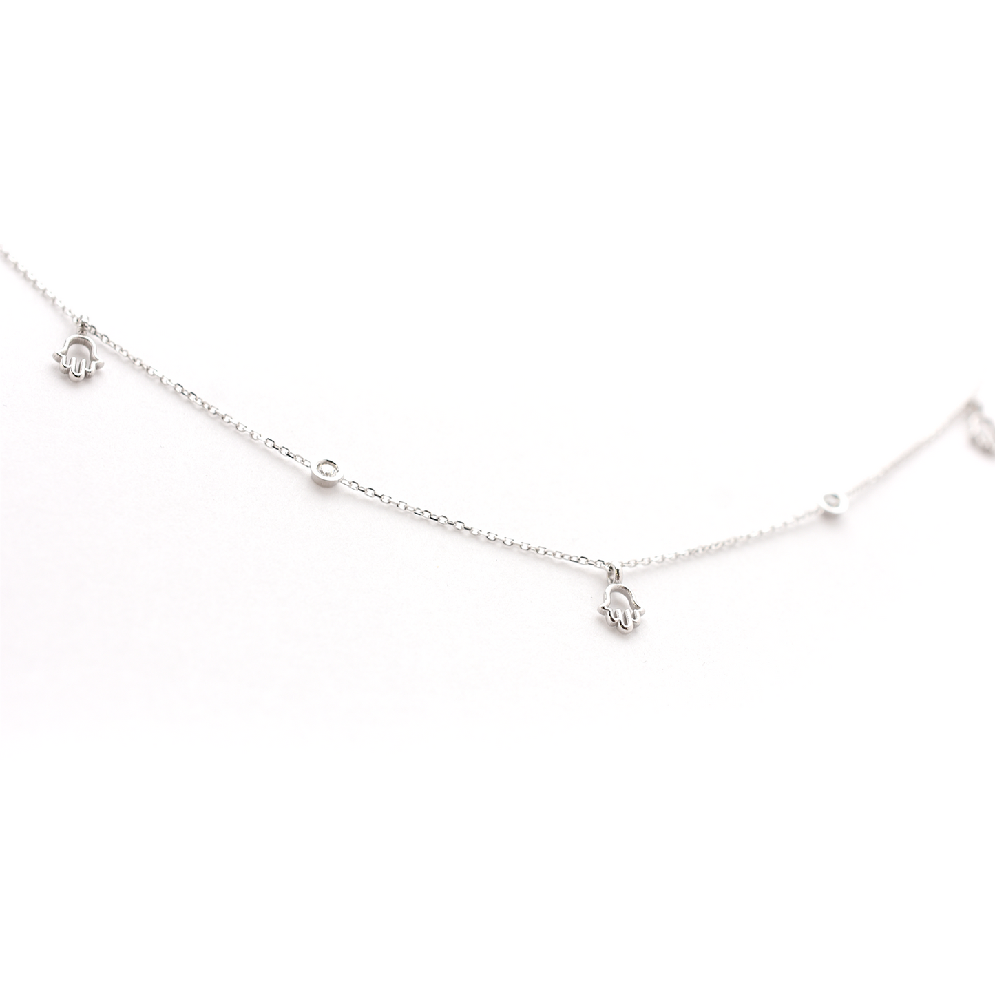 14k Mini Diamond Hamsa Station Necklace